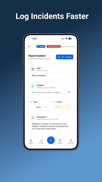 Log incidents faster screen