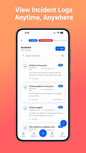 View incident logs anytime screen