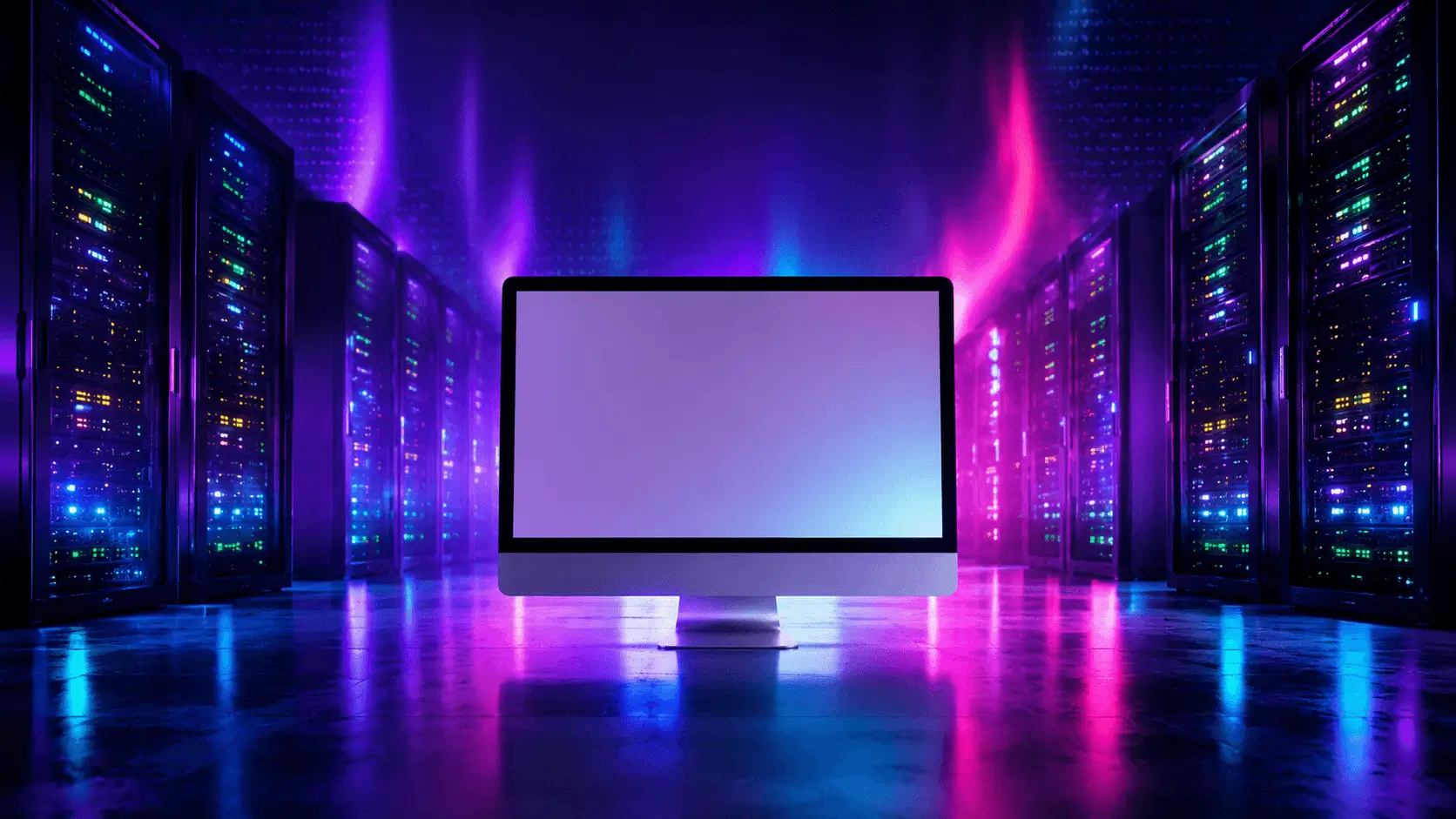 Managed Server Centre — the module dashboard on a monitor in a data centre